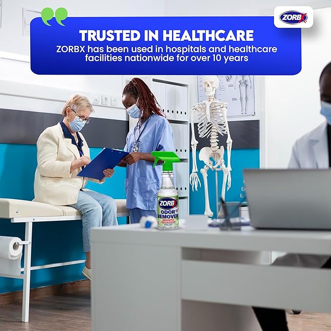 ZORBX Unscented Odor Eliminator for Strong Odor 16 oz - Pack of 2 - Used in Hospitals & Healthcare Facilities - Advanced Trusted Formula, Fast-Acting Odor Remover Spray for Dog, Cat, House & Carpet