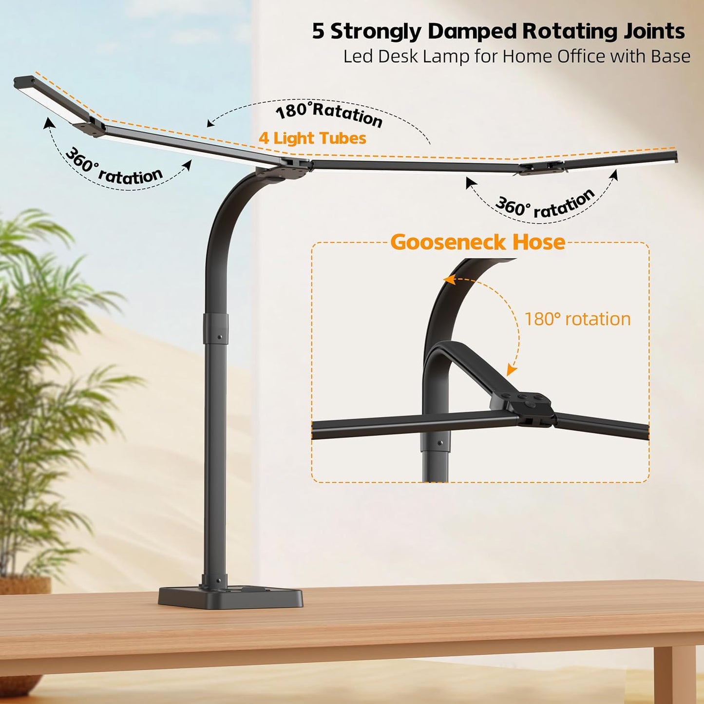 Office Home Desk Lamp,24W Super Bright Eye-Care Desk Lamp,Adjustable Gooseneck Office LED Task Light with Soft Non-Glare Lighting,Suitable for Studying,Reading (Black) (Plus)
