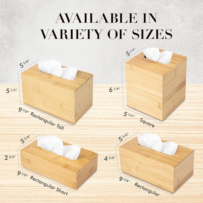 JUSK Design Tissue Box Holder - Modern, Minimalist, Durable Wooden Box with Sliding Bottom, Easy-Refill - Premium-Quality Bamboo Cover, Square