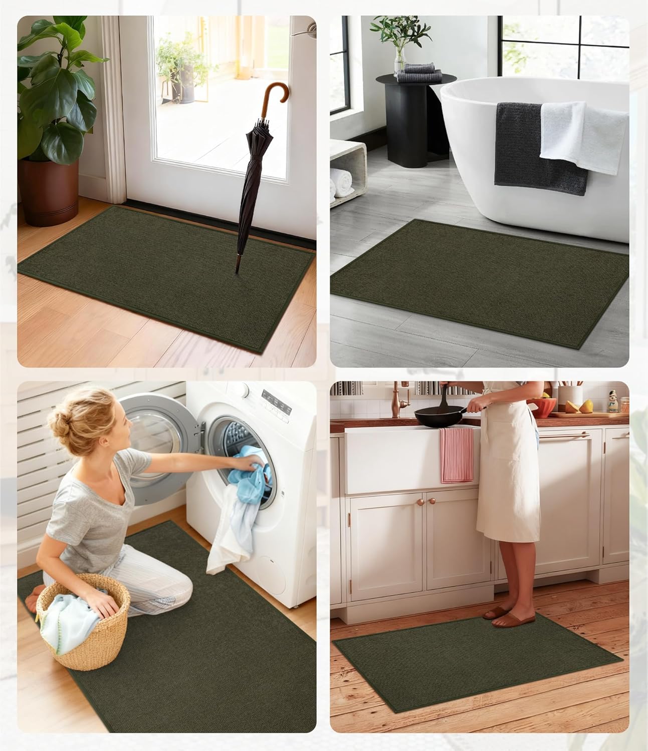 YIHOUSE Bathroom Rugs Mat 24x59, Non Slip Quick Dry Bath Mats for Bathroom Absorbent Ultra Thin Bath Rugs Machine Washable Fit Under Door for Sink, Cabinet, Laundry (Dark Green, 24"x59")