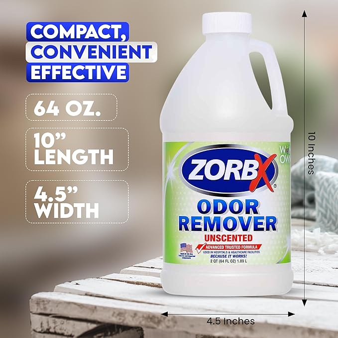 ZORBX Unscented Odor Eliminator for Strong Odor 64 oz - Used in Hospitals & Healthcare Facilities - Advanced Trusted Formula, Fast-Acting Odor Remover Spray for Dog, Cat, House & Carpet