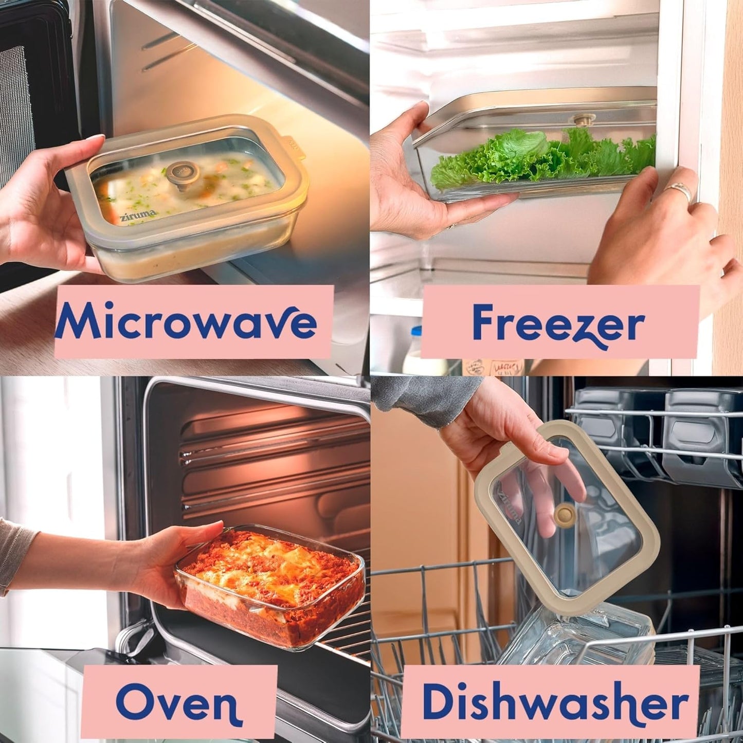 Ziruma Non-Toxic 6.2 Cup Glass Food Storage Containers with Lids, Large Food Containers, Plastic Free Meal Prep, Airtight Food Storage Container, Microwave and Freezer Safe, 2 Pack