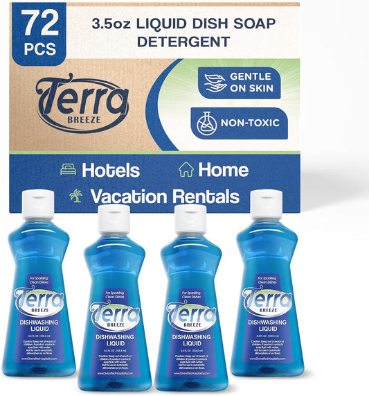 Hotel Liquid Dish Soap | Dishwashing Liquid Detergent - Travel Essentials for Hospitality & Vacation Rentals | 3.5 oz Travel Size Dish Detergent Kitchen Soap (Case of 72)