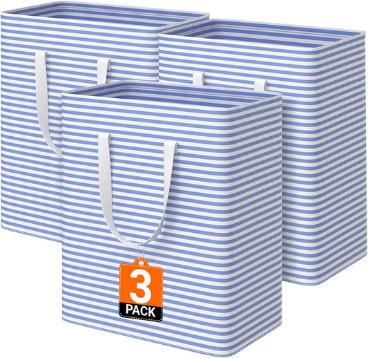 3 Pack Large Laundry Basket,Waterproof & Freestanding Laundry Hamper,Collapsible Clothes Hampers with Easy Carry Long & Reinforced Handles in Bathroom,College Dorm(100Lx3,Blue)