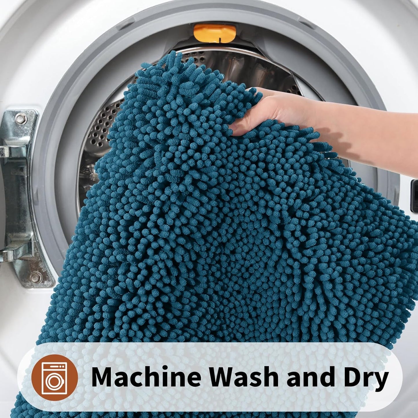 Yimobra Toilet Rugs U Shaped Washable - 24"x20" Non Slip Plush Contour Bath Rugs for Toilet - Super Soft Absorbent Quick Dry Toilet Mats for Bathroom,Peacock Blue