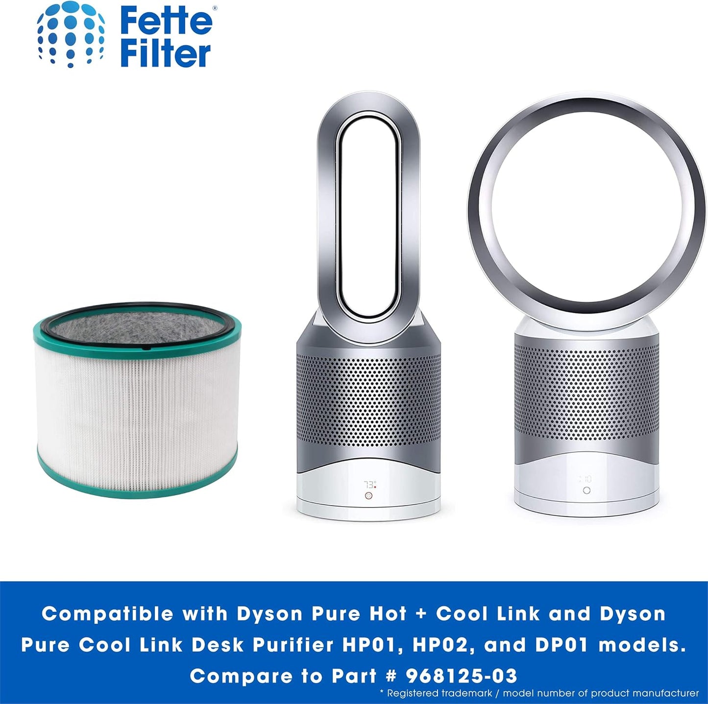 Fette Filter - 968125-03 Premium 360° Glass Filter Compatible with Dyson HP01 HP02 DP01 DP02 for Dyson Pure Hot Cool Link Desk Air Purifying Sytem Part # 968125-03 96812503 (2-Pack)