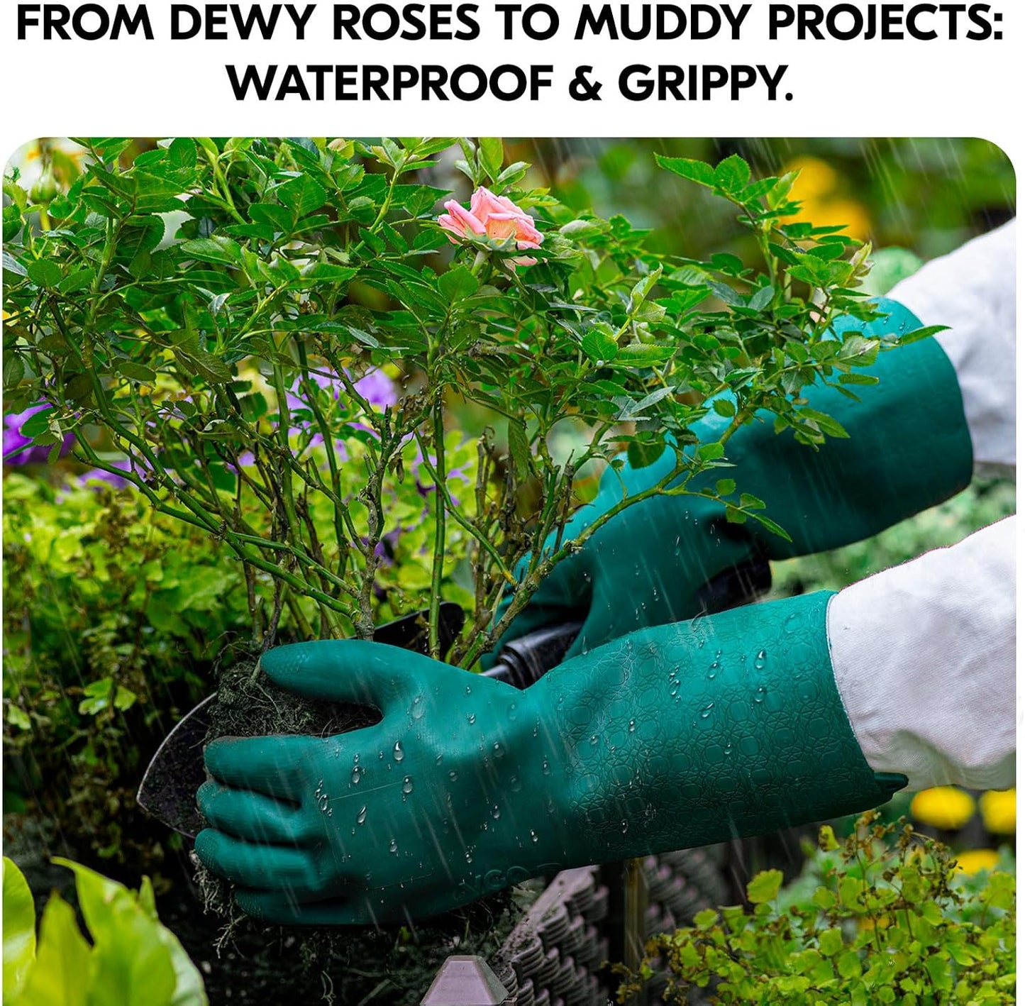 Vgo... Household Cleaning Gloves,Double-layer,Lined Dishwashing Gloves,Long Sleeves for Kitchen,Bathroom Cleaning(TP1117)