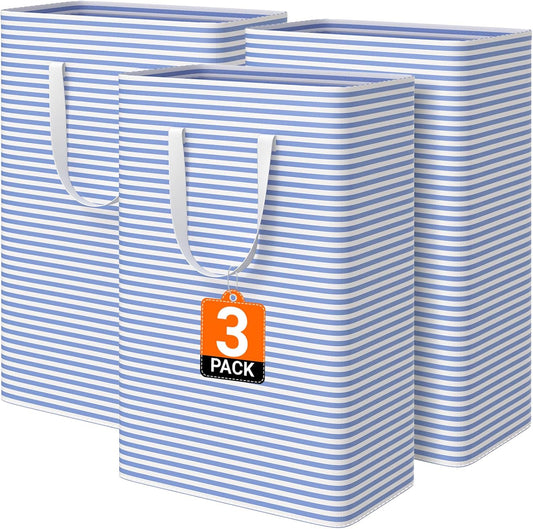 3 Pack Large Laundry Basket,Waterproof & Freestanding Laundry Hamper,Collapsible Clothes Hampers with Easy Carry Long & Reinforced Handles in Bathroom,College Dorm(125Lx3,Blue)