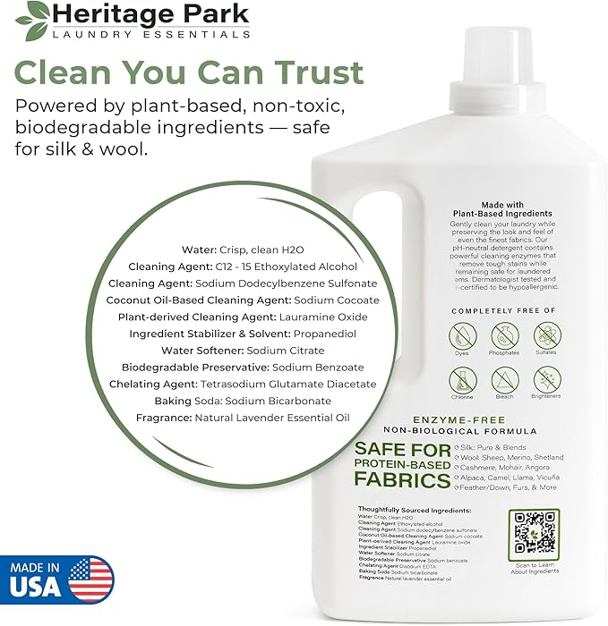 Heritage Park Silk & Wool All-Natural Lavender Mist Scent, pH-Neutral Laundry Detergent - Enzyme-Free, Concentrated Up to 128 loads (64 fl oz)