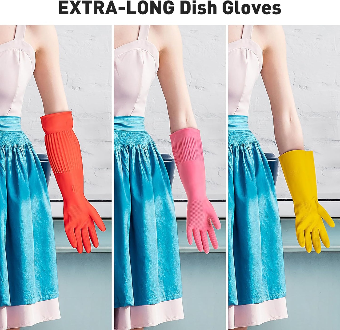 ThxToms Rubber Dishwashing Cleaning Gloves (2-Pair) - Fleece Lined, Reusable, Waterproof with Extra-Long Cuff & Anti-Slip Design for Household & Kitchen Use - Small