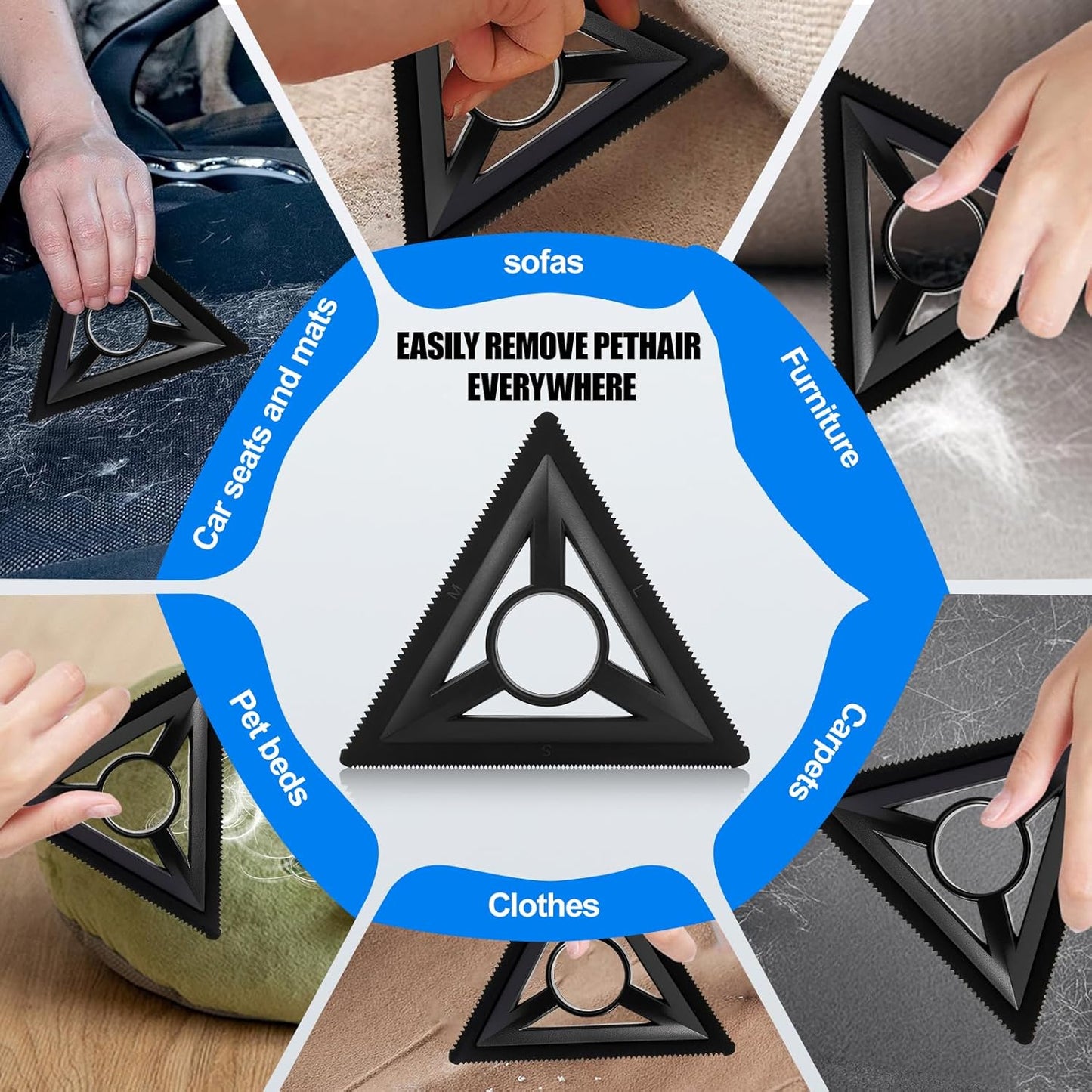 Mini Pet Hair Remover Tool for Car Detailing Supplies, pet Hair Remover for Car Interior, Triangle Pet Hair Remover for Auto Detailing, Couch, Furniture, Lint, Carpet（Green）