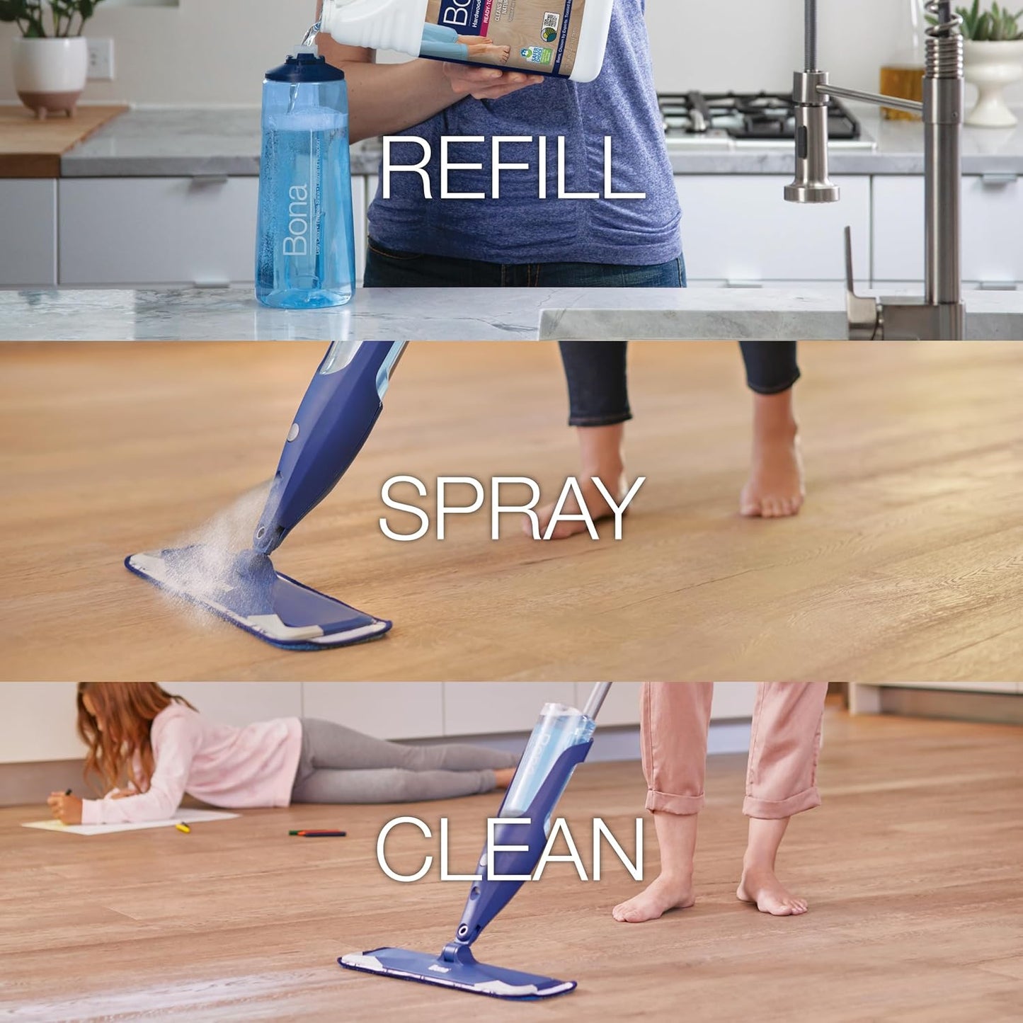 Bona Hardwood Floor Cleaner Refill - 96 fl oz - Unscented - Refill Spray Mops and Spray Bottles - Residue-Free Floor Cleaning Solution for Wood Floors