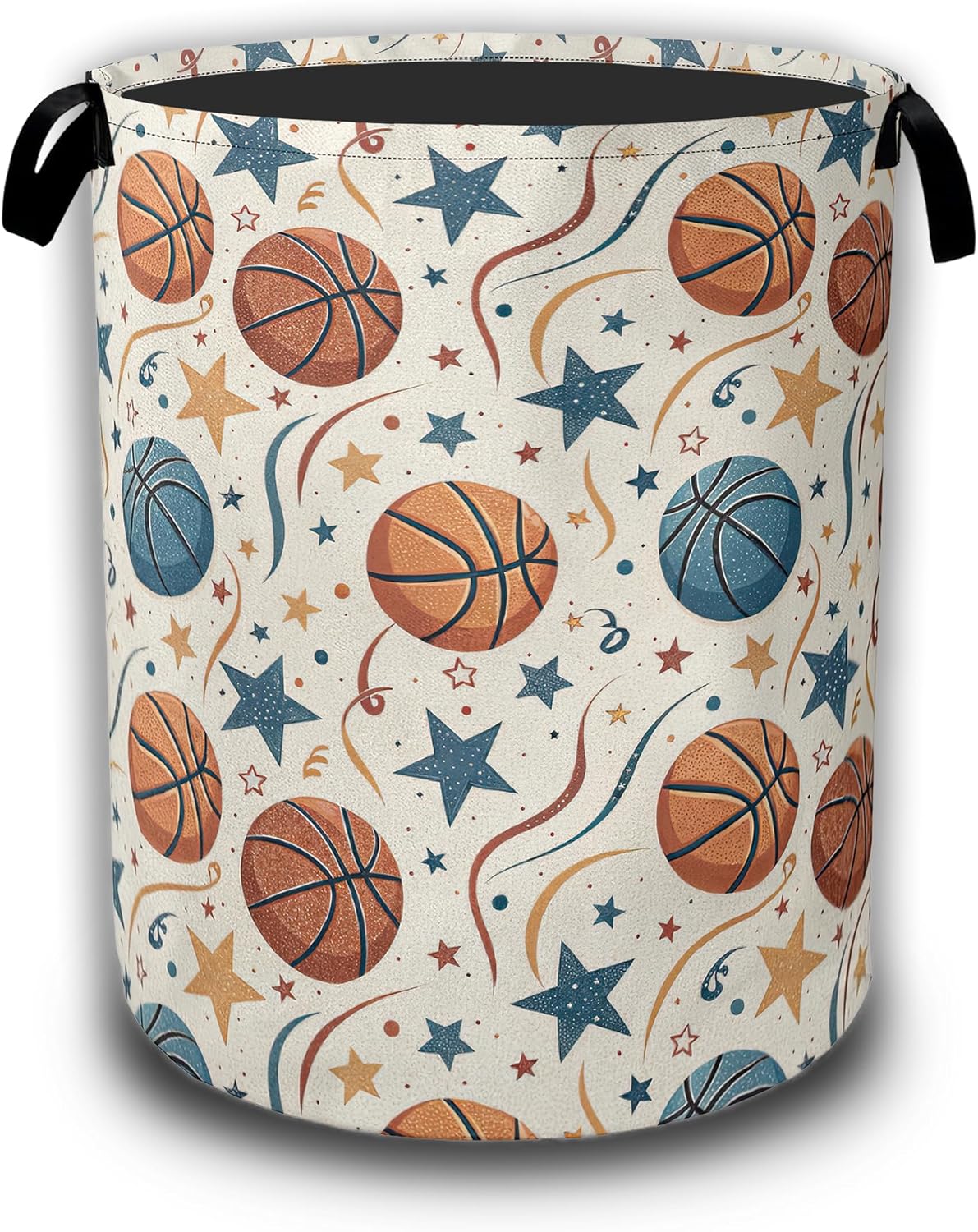 Basketballs Stars Laundry Hamper,Laundry Baskets,Waterproof Oxford Cloth Toy Storage for Bedroom,Bathroom,Nursery,16x20.8 Inch