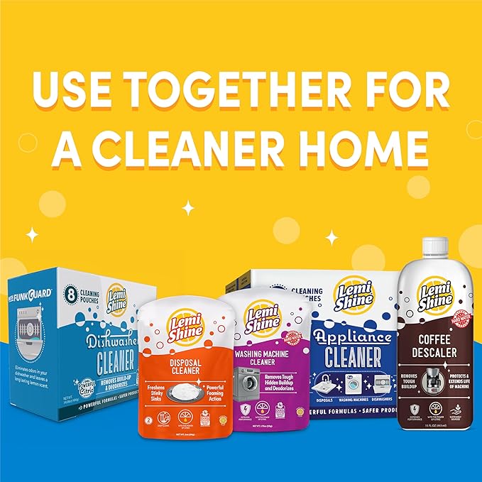 Lemi Shine Natural Dishwasher Cleaner - Hard Water Citric Acid Cleaning Powder - Lemon Scented Eco-Friendly Dishwasher Cleaner & Deodorizer - 14.08 oz (8 Pack)