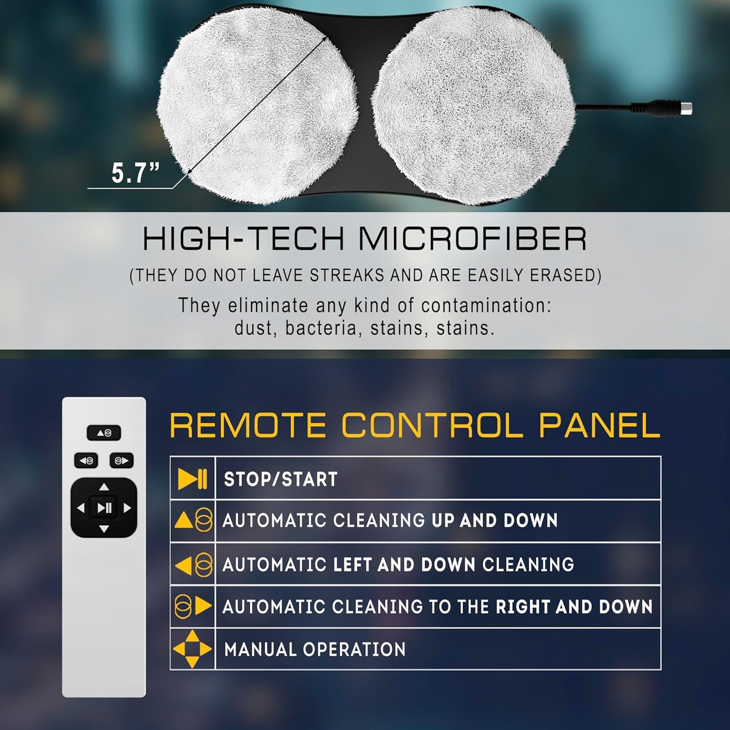 White Automatic Window Cleaner Robot W100, 11.8 x 5.9 x 4.7 Inch with 3 Modes and 10 Cloth Pads. Window Vacuum Cleaner for Windows Without Water Spray. Automatic Glass Cleaner Vacuum, 72dB