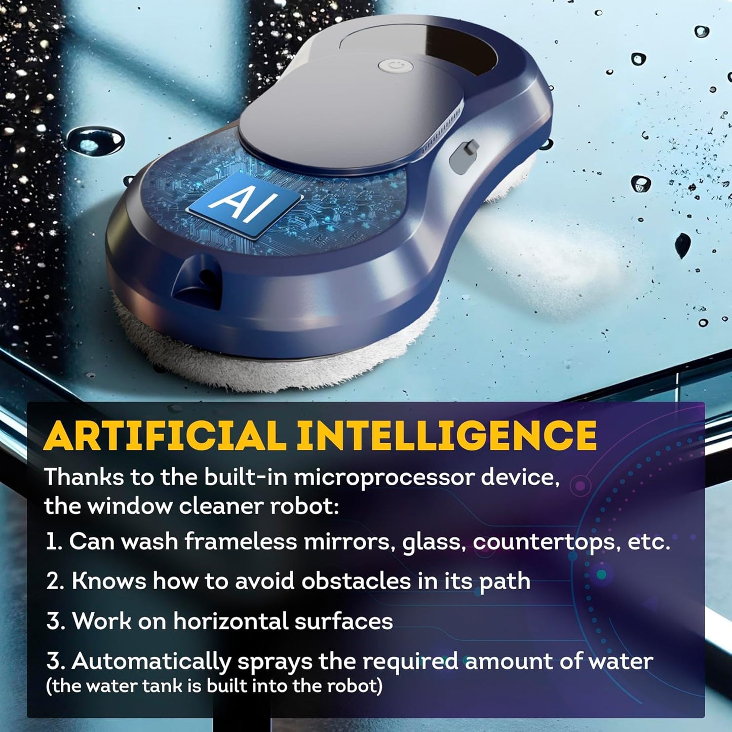 Dark Blue Automatic Window Cleaner Robot W250, 11.6 x 5.7 x 2.7 Inch with 30 ml Automatic Water Spray and 10 Cloth Pads. Window Vacuum Cleaner for Windows. Automatic Glass Cleaner Vacuum