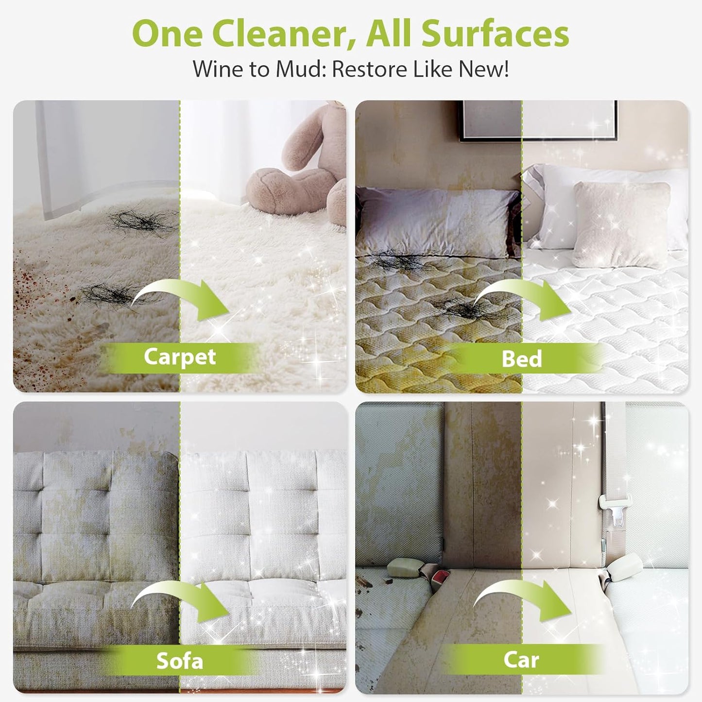 Carpet Cleaner, MUJERBAY 15Kpa Portable Spot and Stain Cleaner Machine, Easy Move with Handle, 1.5-inch Deep Cleaning Shampooer for Couch, Stairs, Car and Pet Messes. Green