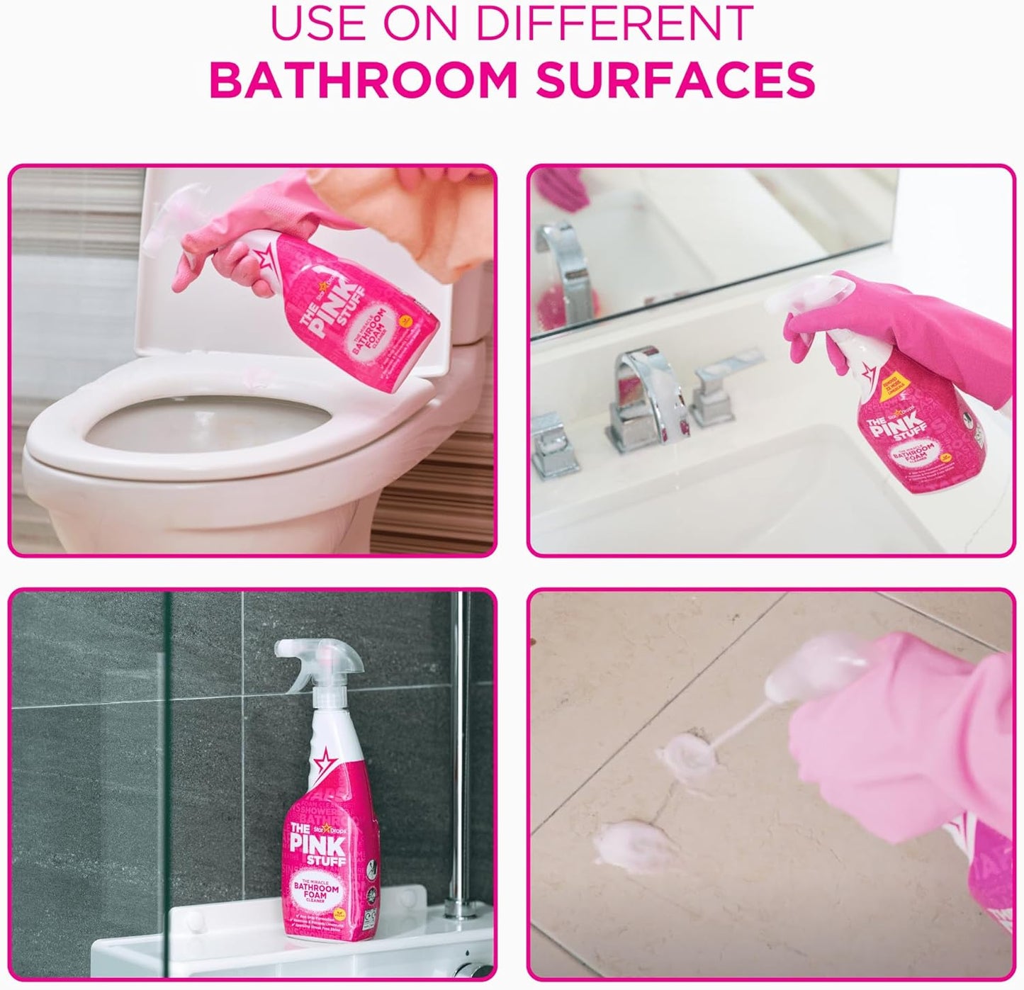 The Pink Stuff Miracle Bathroom Foam Cleaner, 30 fl oz – Now 20% More! Powerful Foaming Action for Showers, Sinks, Tubs & Tiles – Removes Soap Scum, Limescale & Grime with Ease (Pack of 2)