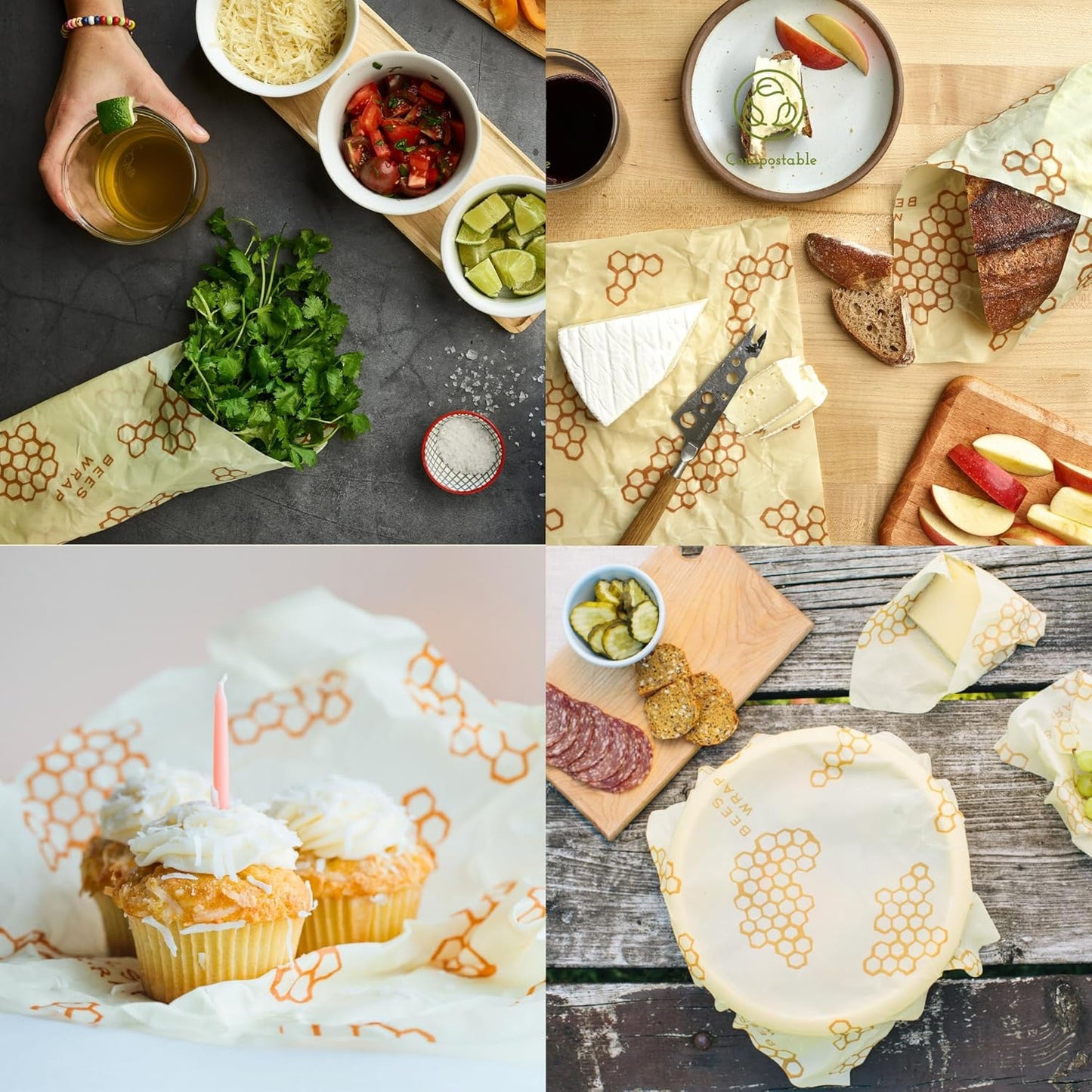 Bee's Wrap Beeswax Wraps for Food - Honeycomb Large 3 Pack Made in USA Reusable & Organic Food Wraps, Sandwich Wrap & Bowl Covers - Eco-Friendly Alternative to Aluminum Foil & Plastic Wrap