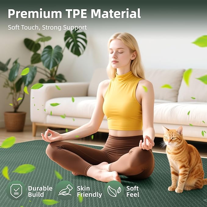 Extra Large Yoga Mat - 72"x35", 72"x48", 78"x57" - Wide TPE Exercise Mat for Home, Stretching, Couples & Family Workouts - 6-12mm Thick, Non-Slip & Waterproof - with Carry Bag and Straps