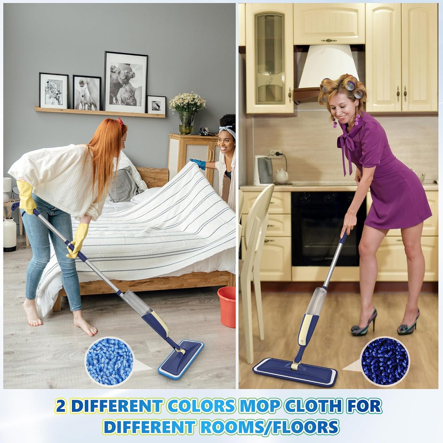 Microfiber Spray Mops for Hardwood Floor Cleaning - MEXERRIS Wet Jet Mops Dry Dust Mop with 3X Washable Pads fit for Swiffer Powermop Flat Mop for Wood Laminate Tile Vinyl Cement Concrete