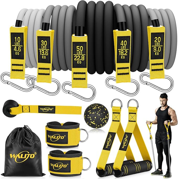 WALITO Resistance Bands Set - Exercise Bands with Handles, Door Anchor, Legs Ankle Straps, for Heavy Resistance Training, Physical Therapy, Muscle Training, Yoga, Home Workouts, Gym Equipment