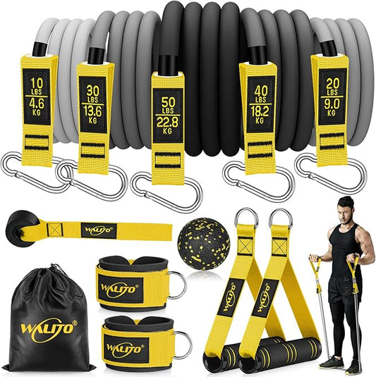 WALITO Resistance Bands Set - Exercise Bands with Handles, Door Anchor, Legs Ankle Straps, for Heavy Resistance Training, Physical Therapy, Muscle Training, Yoga, Home Workouts, Gym Equipment