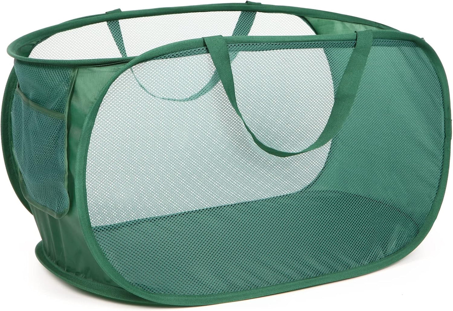 4 Pack Collapsible Laundry Baskets, Foldable Laundry Basket with Pocket, Durable Pop Up Hampers, Reinforced Handles Dirty Clothes Hamper for Laundry, Bedroom, Bathroom, Dorm, Travel or Camping Green