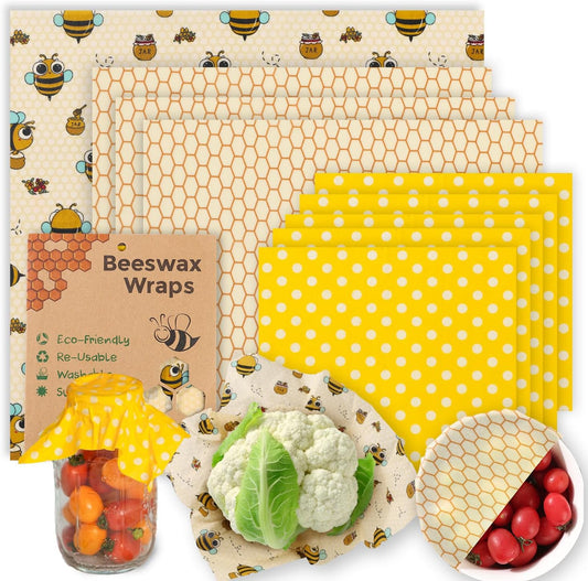 Reusable Beeswax Food Wraps - 9 Pack (5S,3M,1L) for Bread, Sandwiches, Cheese & Bowl Covers, Mason Jars, Eco-Friendly Kitchen Storage | Organic, Zero Waste, Plastic and Silicone Free