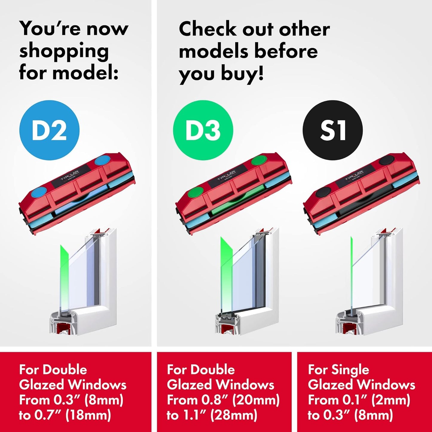 Tyroler Bright Tools The Glider D-2 Magnetic Window Cleaner for Double Glazed Windows. Fit to 0.3in - 0.7in Window Thickness. Glass Cleaner