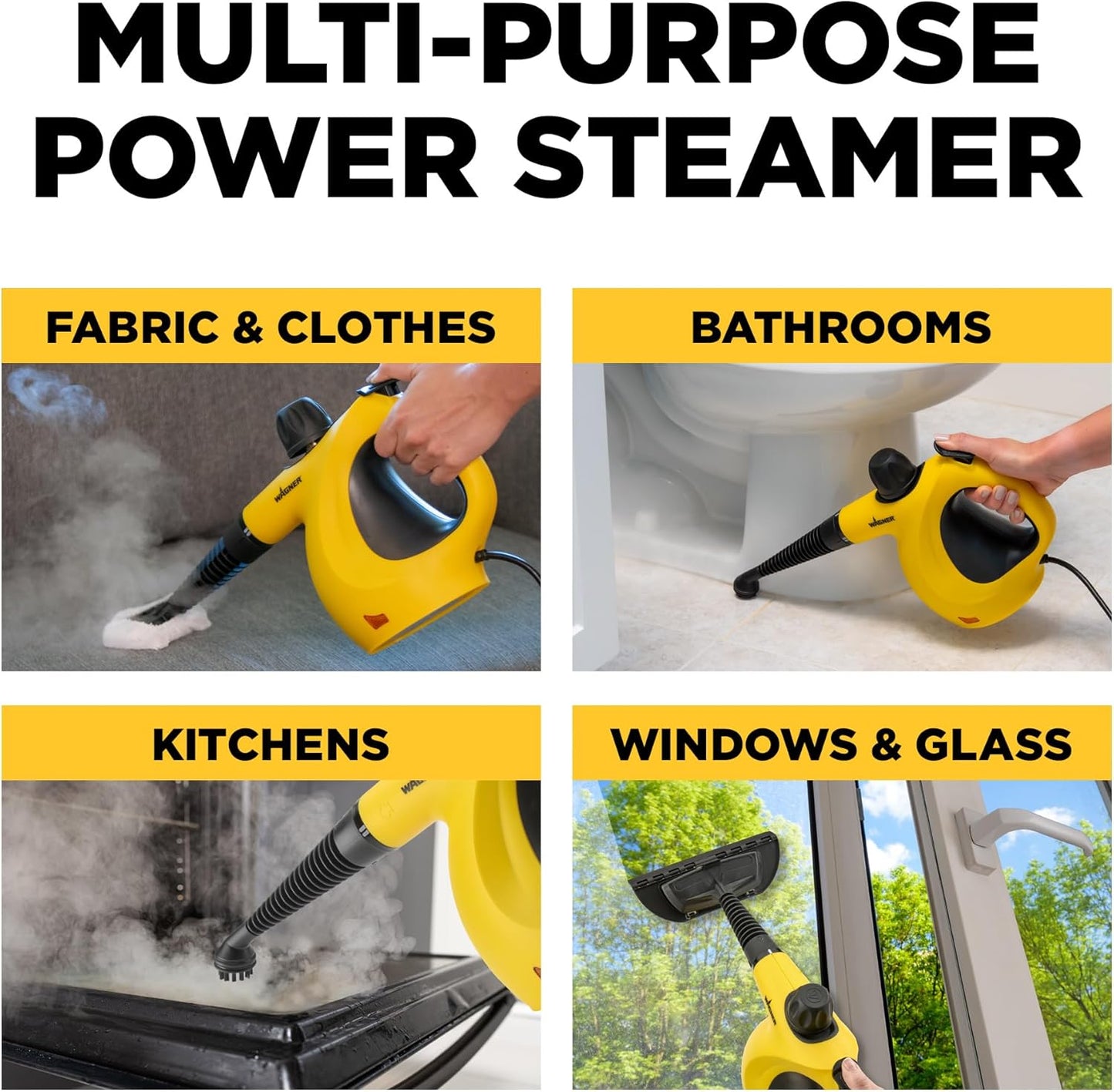 Wagner 2460111 505e Handheld Steam Cleaner, Multi-purpose Steamer, 11 Attachments, Chemical-Free Cleaning, Pet and Kid Safe