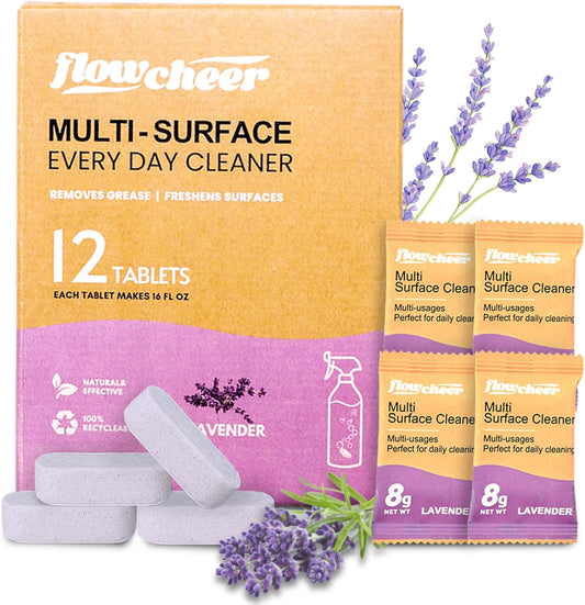 Multi Surface Cleaner Refills -All Purpose Cleaning Tablets-Makes 192 fl oz(12 x 16 Fl oz) Bottles of Spray Cleaner for Household&Kitchen Cleaning-Lavender Scent(Not Included Bottles)