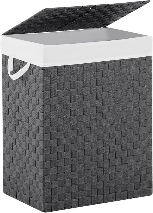 YOUDENOVA Handwoven Laundry Basket Hamper with Removable Liner Bag and Lid, Collapsible Clothes Hamper with Handle, Grey