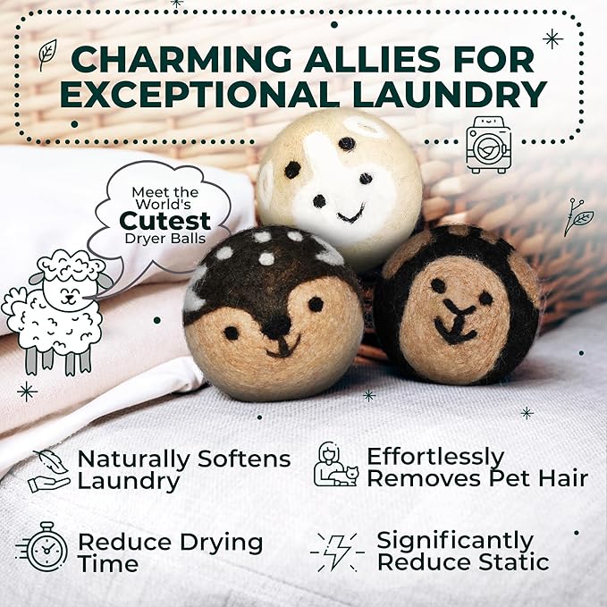 No More Dryer Sheets! Reusable Wool Dryer Balls XL 6-Pack - Reduces Static, Cuts Dry Time, & Softens Naturally