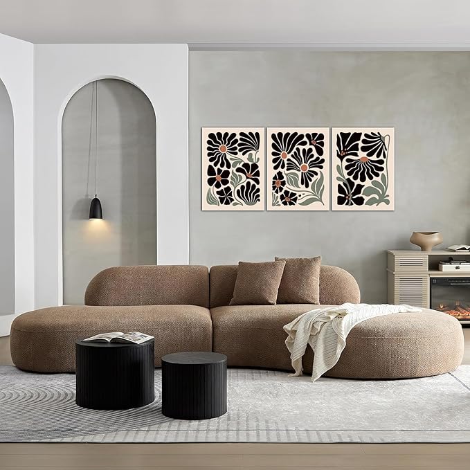 Hwetui Boho Wall Art Set of 3 Abstract Black flowers Plant Poster Vintage Green Floral Canvas Prints Neutral Home Decor Aesthetic Bohemian Artwork Painting Pictures for living room16''x24''Unframed