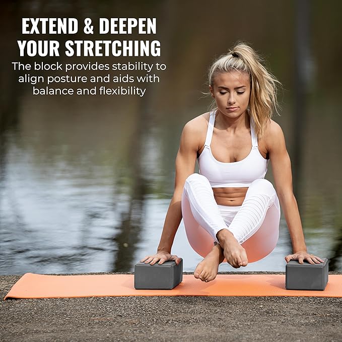 Hello Fit 4" Yoga Block, 12 Pack Bulk EVA Foam Yoga Blocks, Firm and Supportive Yoga Brick, Balance Foam for Stretching, Pilates, and Workout, 4" x 6" x 9"