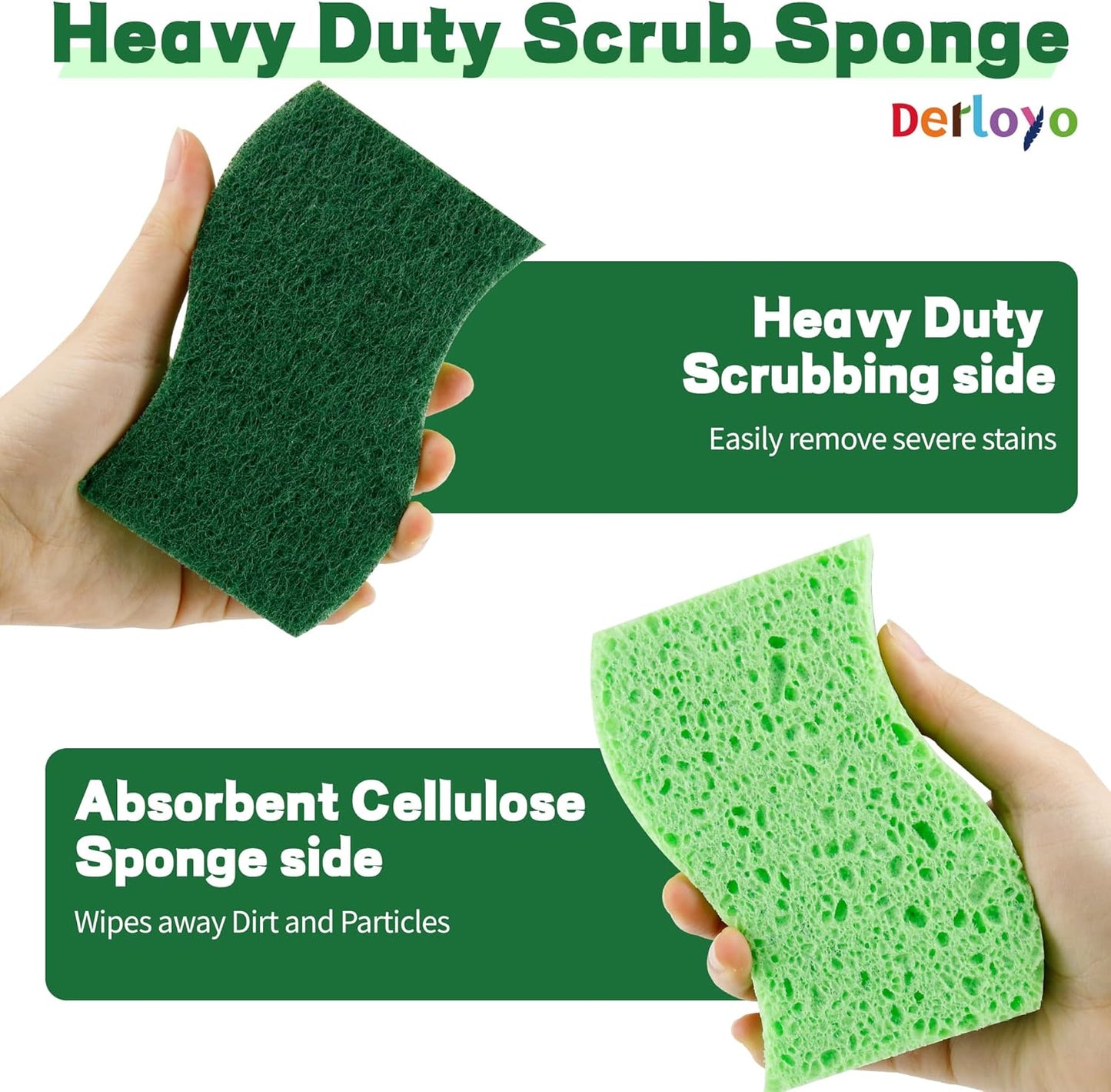 12 Count Heavy Duty Scrub Sponges,Long Lasting Cleaning Sponges for Cleaning Kitchen and Household, Dishes,Dual Sided Kitchen Sponges for Non-Coated Cookware-Green