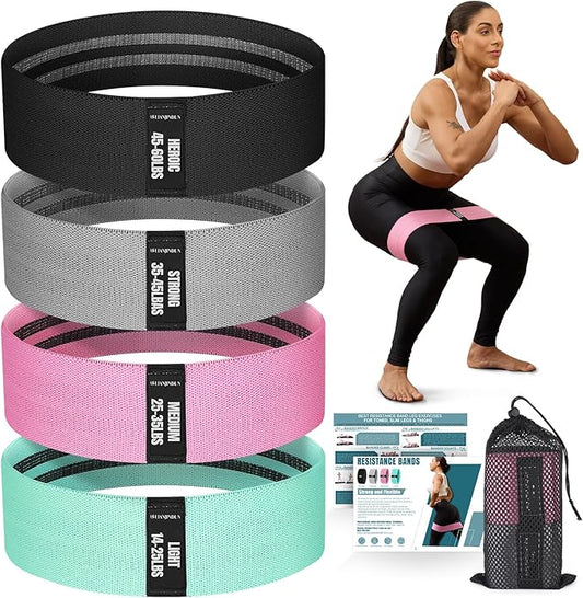 Resistance Bands for Working Out with Guide, 4 Workout Bands for Women & Men, Fabric Exercise Bands for Legs, Hip, Glute, Butt, Booty Bands Set for Yoga, Pilates, Strength and Workout