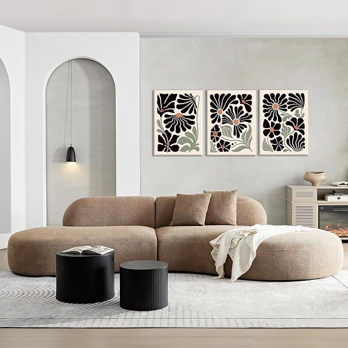 Hwetui Boho Wall Art Set of 3 Abstract Black flowers Plant Poster Vintage Green Floral Canvas Prints Neutral Home Decor Aesthetic Bohemian Artwork Painting Pictures for living room12''x16''Framed