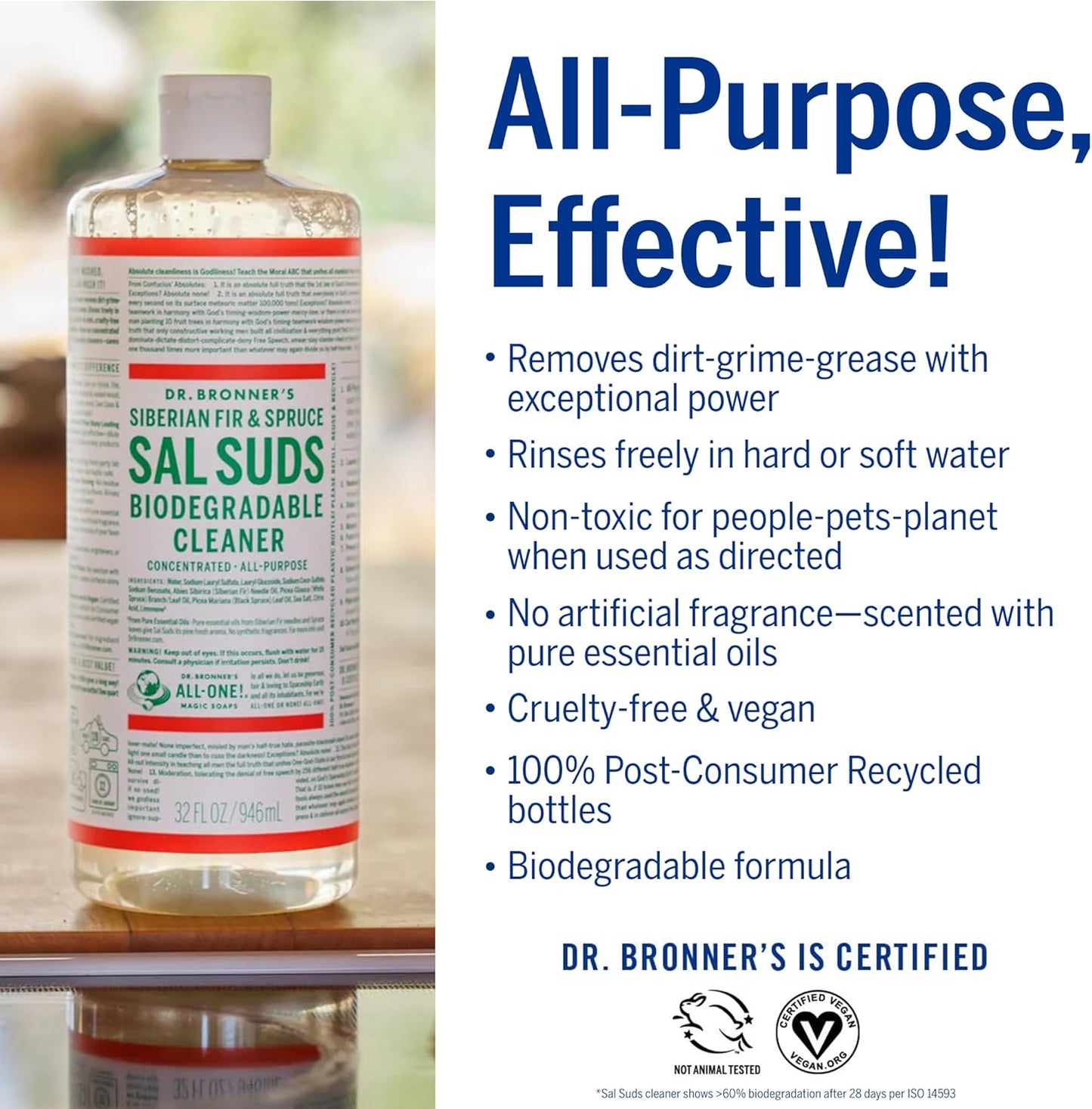 Dr. Bronner's - Sal Suds Biodegradable Cleaner (1 Gallon) - All-Purpose, Pine Cleaner for Floors, Laundry and Dishes, Concentrated, Cuts Grease and Dirt, Powerful Formula