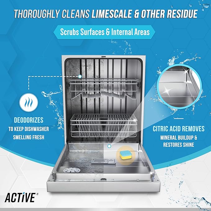 ACTIVE Washing Machine And Dishwasher Cleaning Tablets Bundle - Includes 12 Month Supply Dishwasher Cleaner Deodorizer & Washing Machine Descaler Deep Cleaning Tablets - 48 Tablet Set