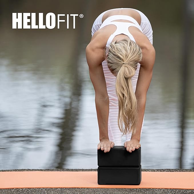 Hello Fit 4" Yoga Block, 12 Pack Bulk EVA Foam Yoga Blocks, Firm and Supportive Yoga Brick, Balance Foam for Stretching, Pilates, and Workout, 4" x 6" x 9"