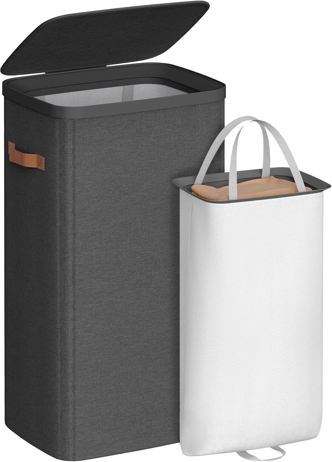 SONGMICS Laundry Basket, 26.4 Gal. Laundry Hamper, Easy Assembly, with Lid and Handles, Removable Liner, 16.5 x 12.6 x 29.5 Inches, Ink Black ULCB811BH01