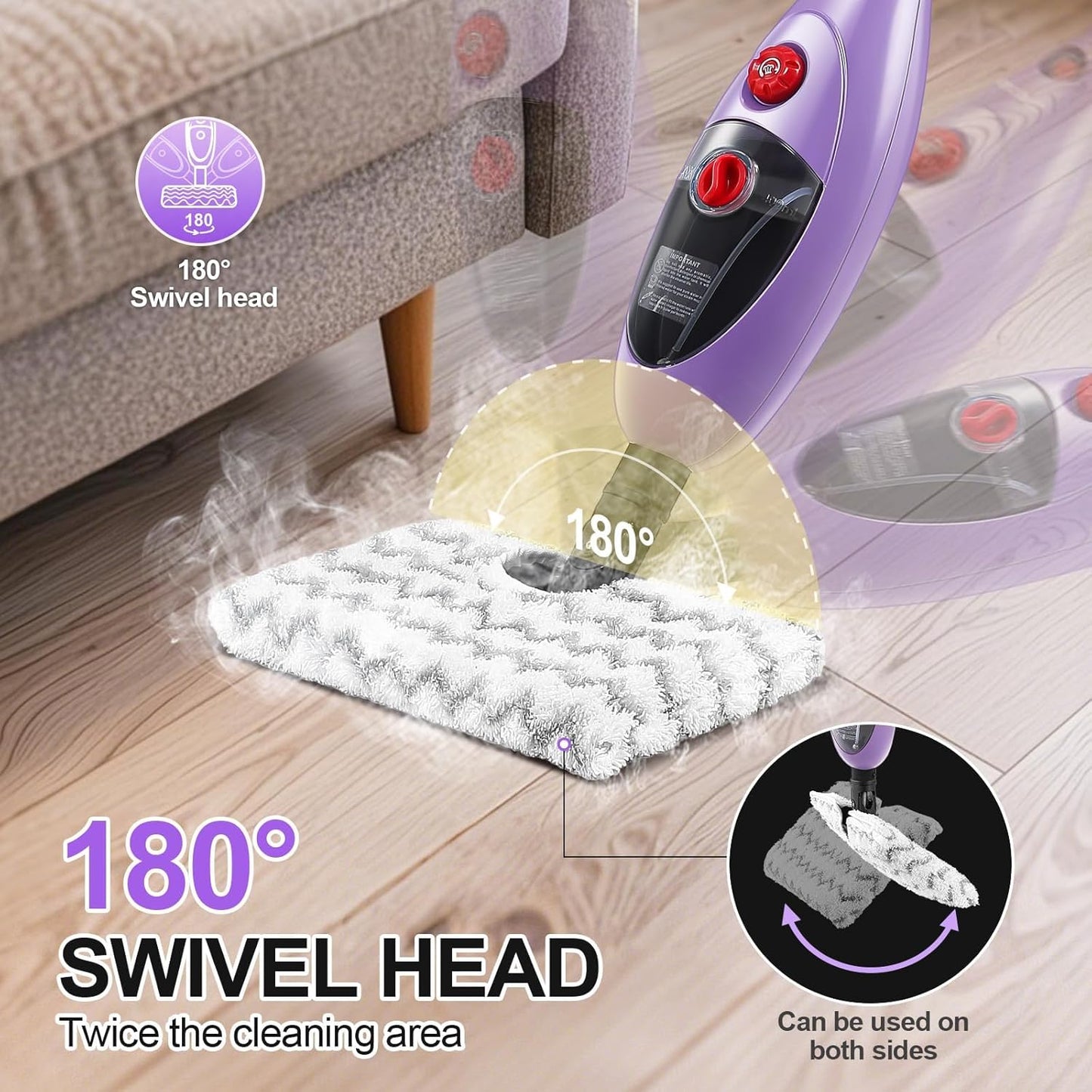 Steam Mop Cleaner with Detachable Handheld Steamer, 13.5 oz Tank, 20FT Cord, Fast Heat-Up, 10-in-1 Multi-Surface Cleaning for Floors, Carpets, Tiles & Grout