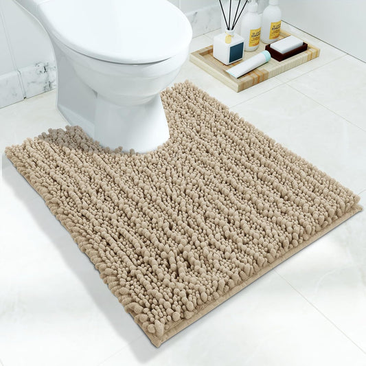 Yimobra Toilet Rug U Shaped Washable 24x20 Inch - Ultra Soft Absorbent Chenille Bath Rugs for Toilet, Quick Dry & Machine Washable, Non Slip Contour Bathroom Mat, Camel