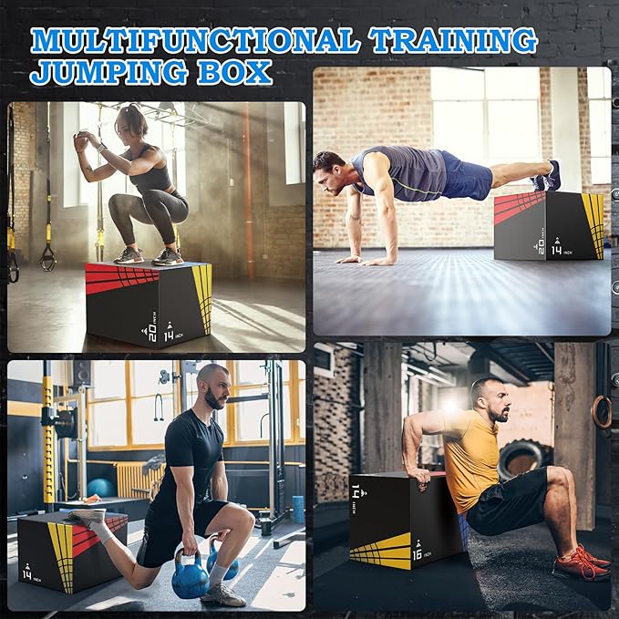 XDDIAS 3-in-1 Heavier Foam Plyometric Box Jumps for Home Gym,Firm Soft Foam Plyo Box,30”x24”x20”-24”x20”x16”-20"x16"x14" Plyometric Box,440lb Weight Capacity Jump Box Gym Fitness Workout Training