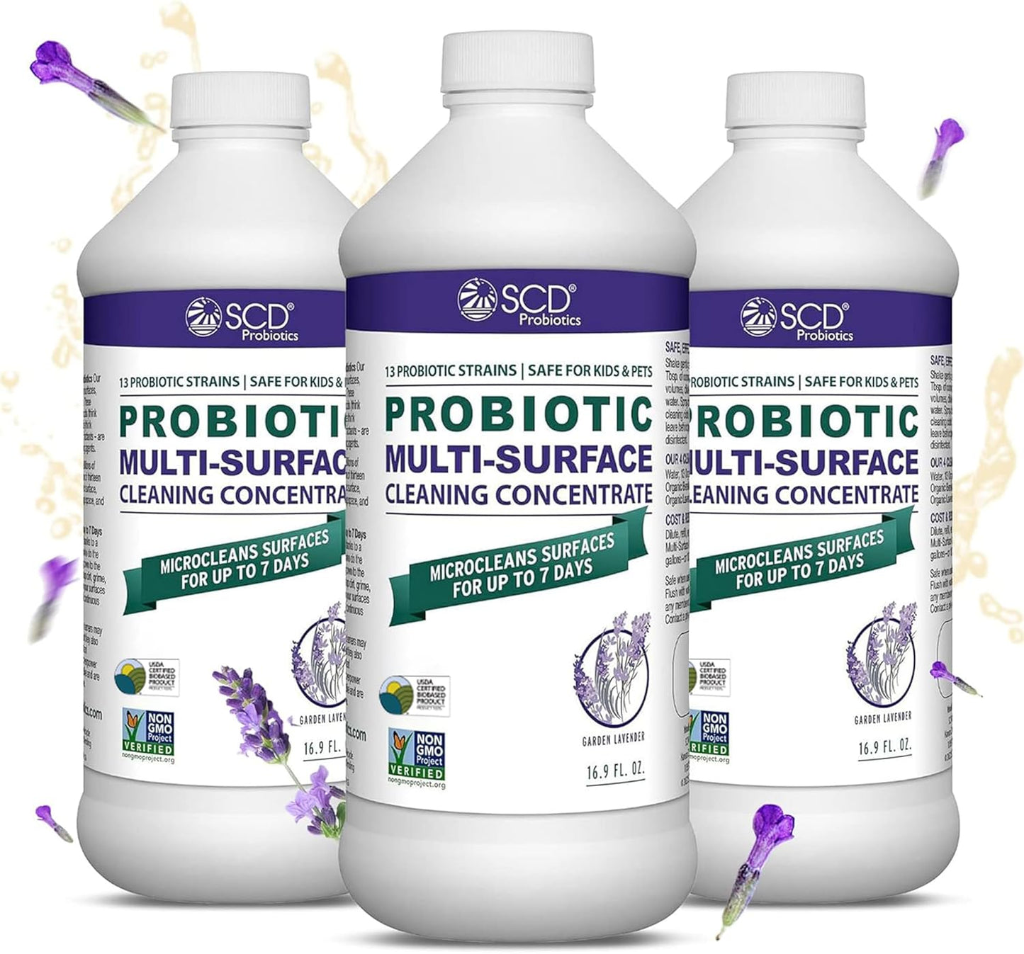 SCD Probiotics Probiotic Multi-Surface Cleaning Concentrate w/Lavender Essential Oil, Microcleans Surfaces for Up to 7 Days, Plant-Based and Multi-Surface 17 Fl Oz (3 Pack)