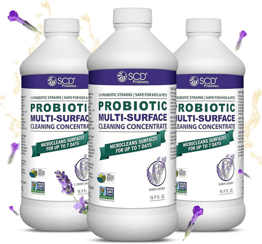 SCD Probiotics Probiotic Multi-Surface Cleaning Concentrate w/Lavender Essential Oil, Microcleans Surfaces for Up to 7 Days, Plant-Based and Multi-Surface 17 Fl Oz (3 Pack)
