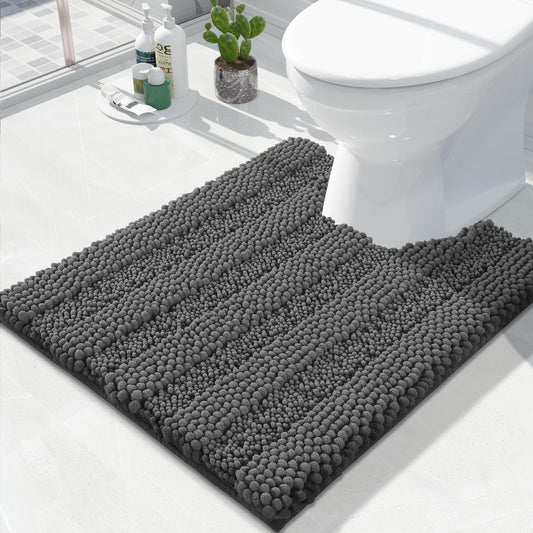 Yimobra Toilet Rugs U Shaped Washable 24 x 20, Non Slip and Super Absorbent Toilet Mat, Quick Dry, Ultra Luxury Microfiber Chenille Plush Fluffy Contour Bath Rugs for Toilet Base, Dark Gray
