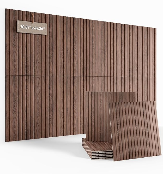 Large Felt Bulletin Board,Cork Board Alternative 70.87'' x 47.24'' Art Acoustical Wall Panels-6 Pack with 60 Adhesive Tabs,for Recording Studio/Home Offices-Walnut/Slat